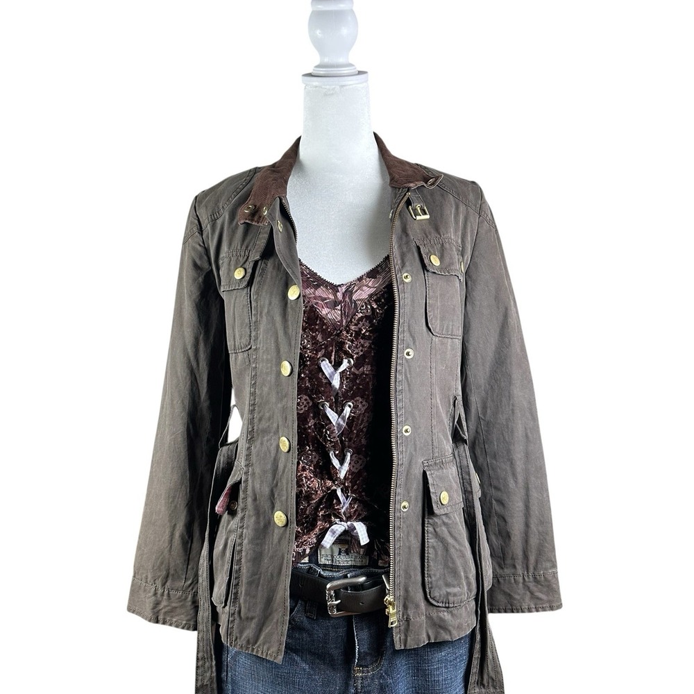 Banana Republic Brown Belted Utility Jacket Corduroy Collar Petite XS Heritage‎
